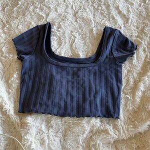 Aerie Blue Ribbed Crop Blouse